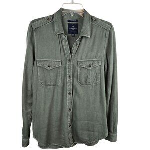 Womens Casual Classic Bttn Down Shirt Office Work American Eagle Hunter Green M